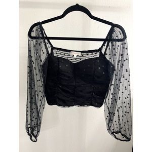 black polka dot mesh shirt